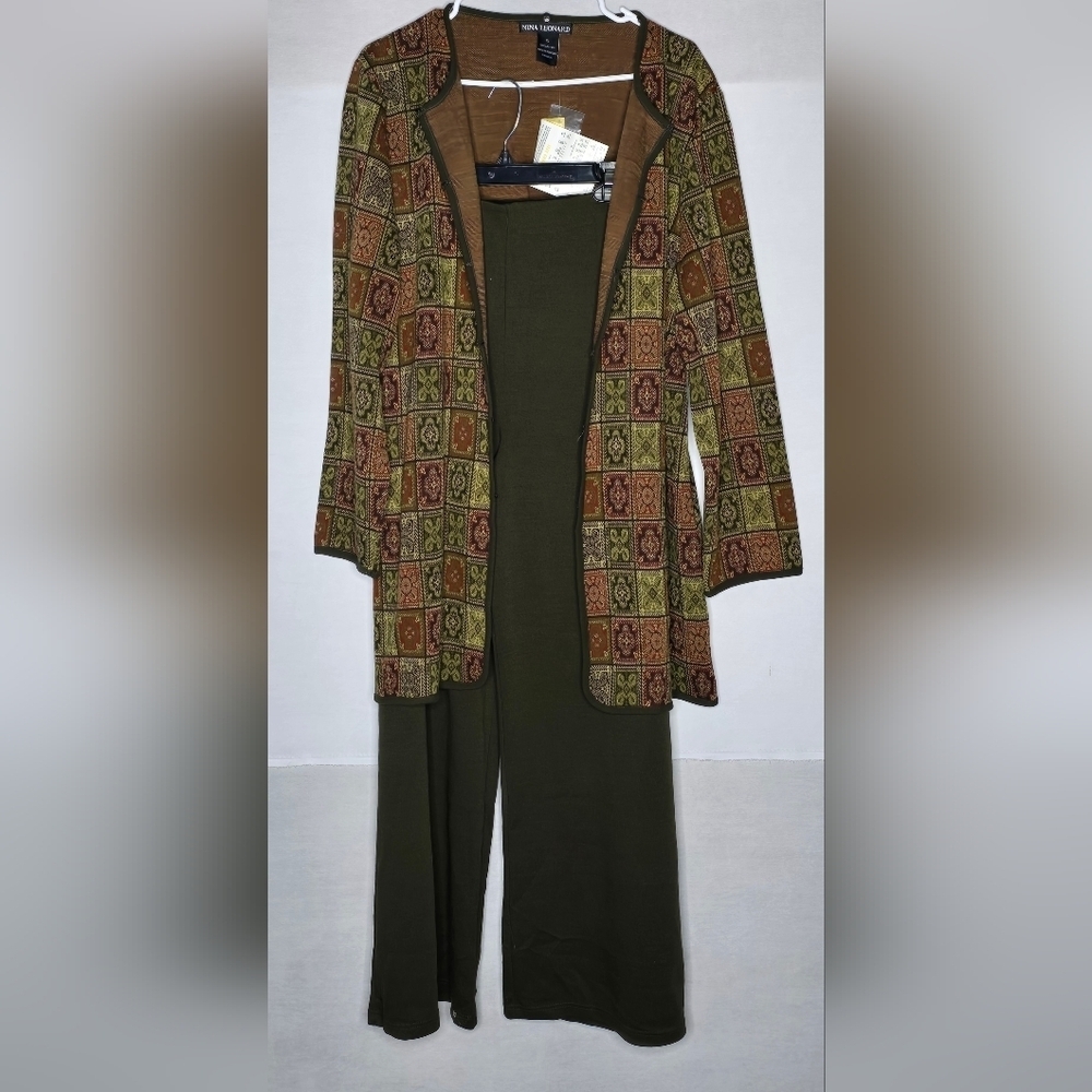 Brand New with Tags Nina Leonard Olive Green Pants Set Size XL - Picture 4 of 13